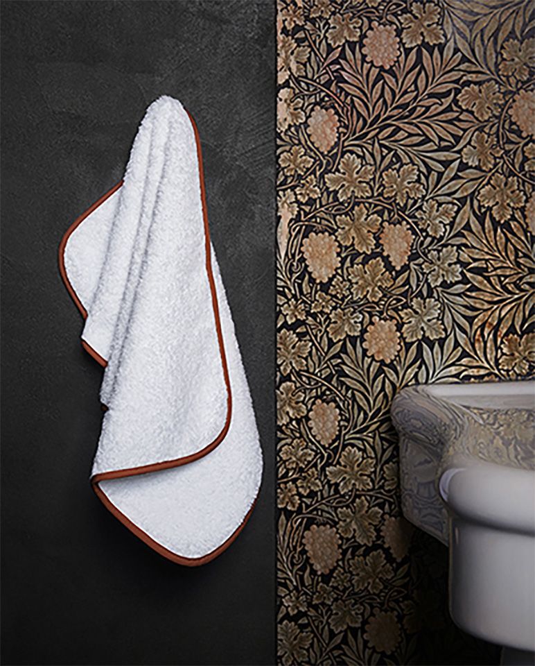 Serviette de toilette | Blanc Liseré Brun Auburn