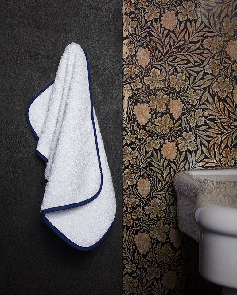 Serviette de toilette | Blanc Liseré Bleu Cobalt