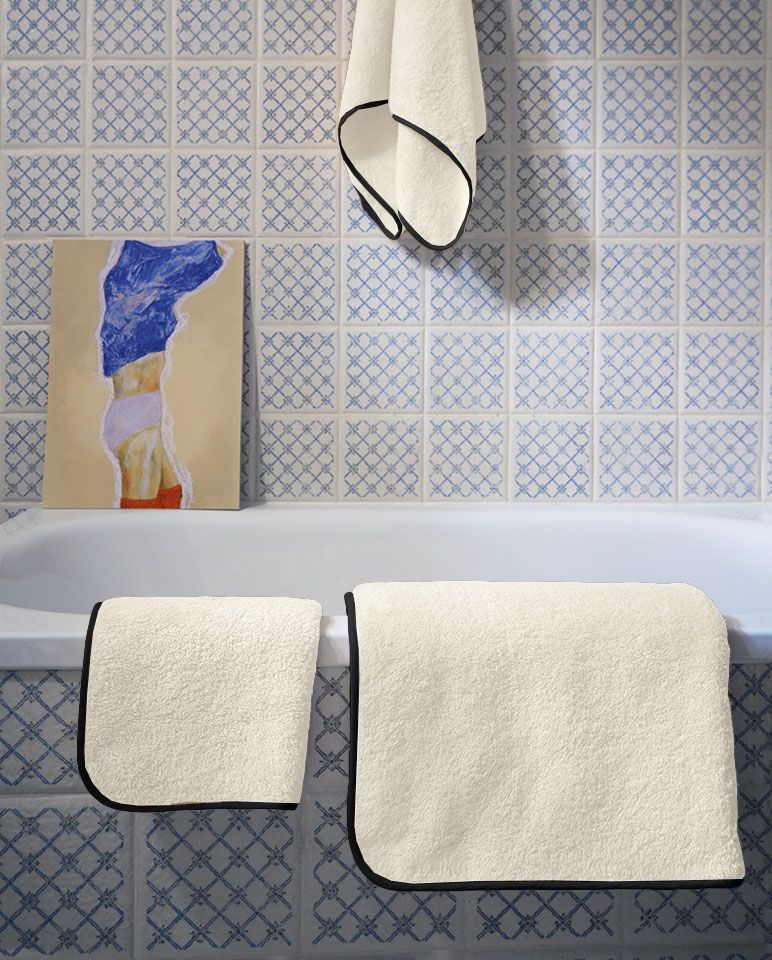 Serviette de bain | Ivoire Liseré Noir
