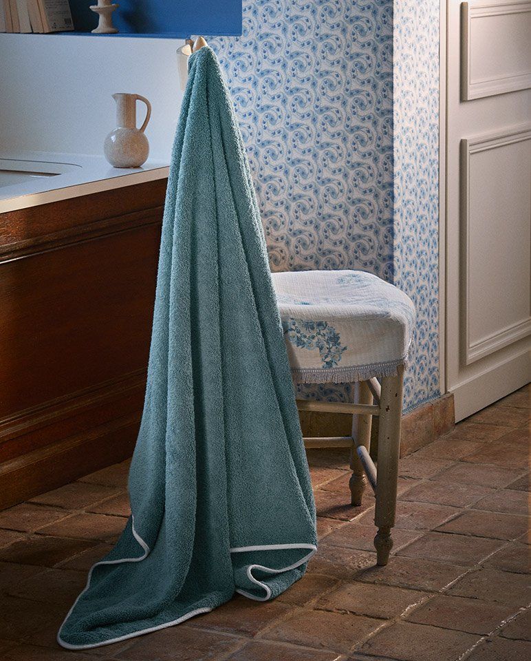 Serviette de bain | Bleu Chardin Liseré Blanc