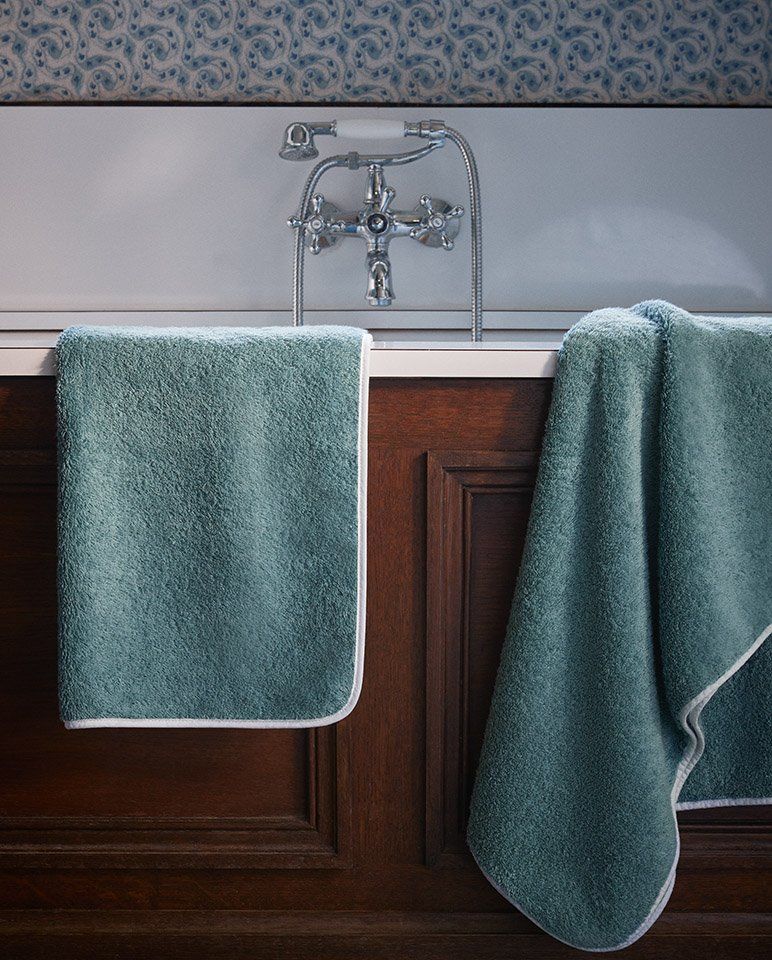 Serviette de bain | Bleu Chardin Liseré Blanc