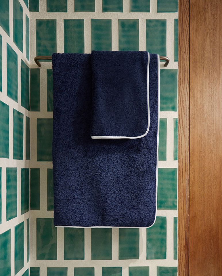 Serviette de bain | Bleu Nuit Liseré Blanc