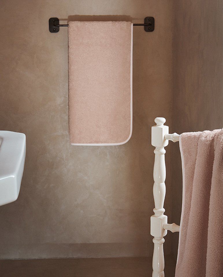 Serviette de bain | Rose Poudré Liseré Blanc