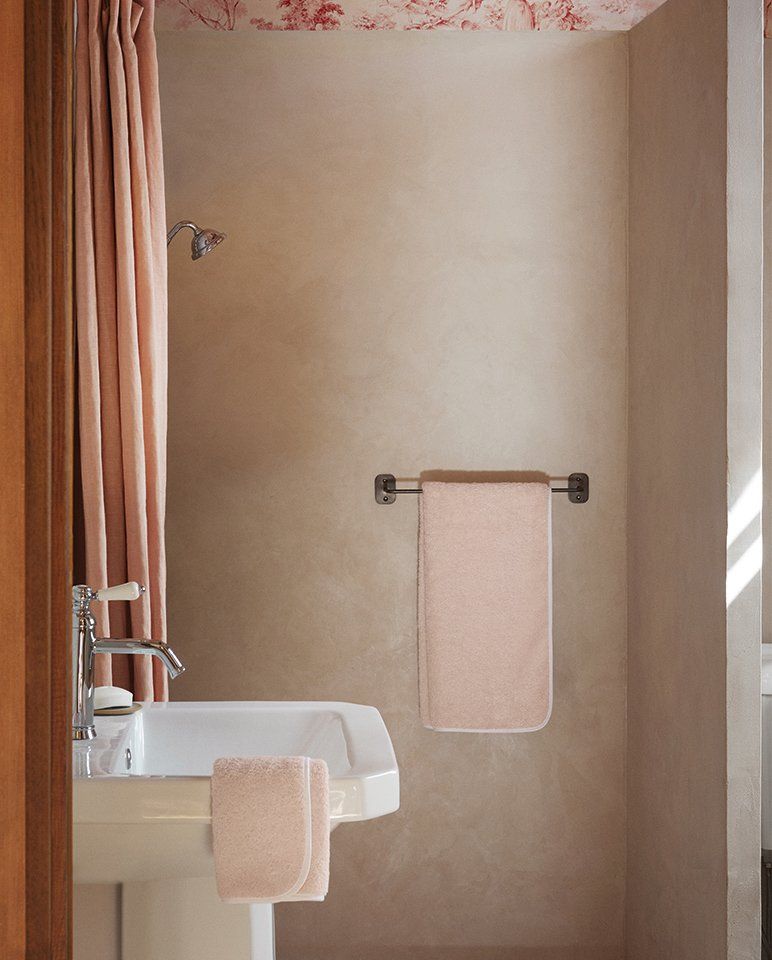 Serviette de bain | Rose Poudré Liseré Blanc