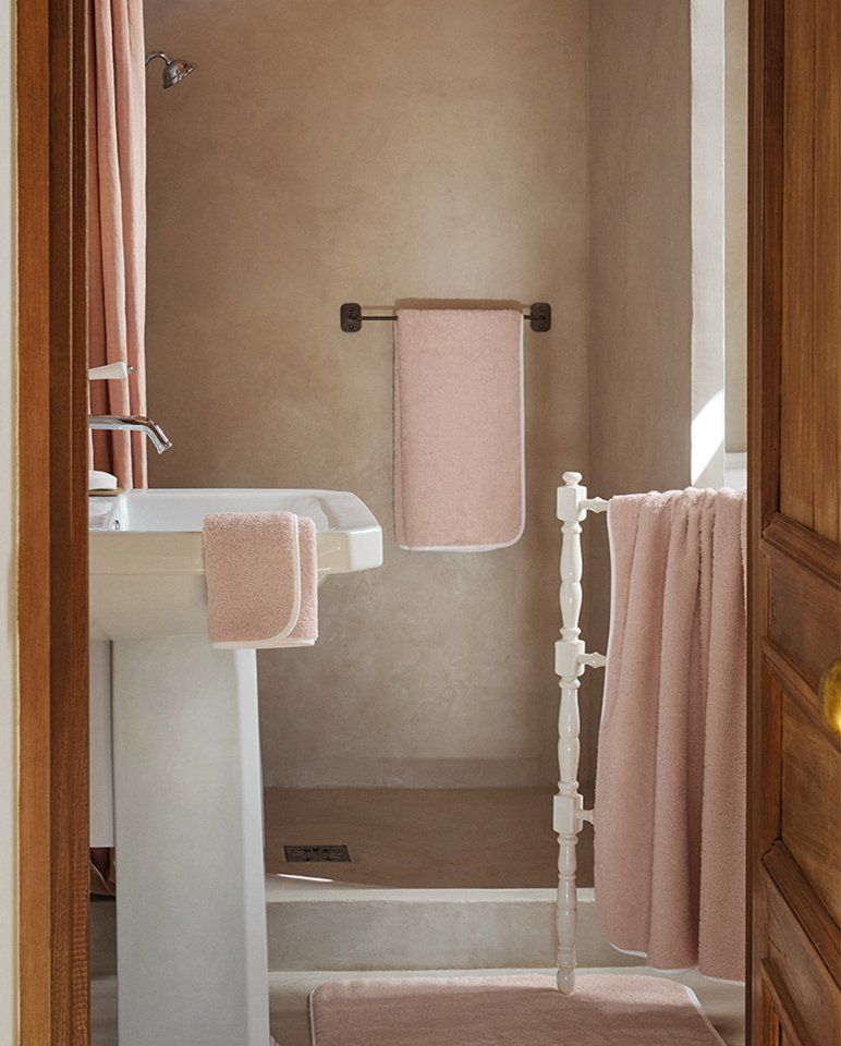 Serviette de bain | Rose Poudré Liseré Blanc