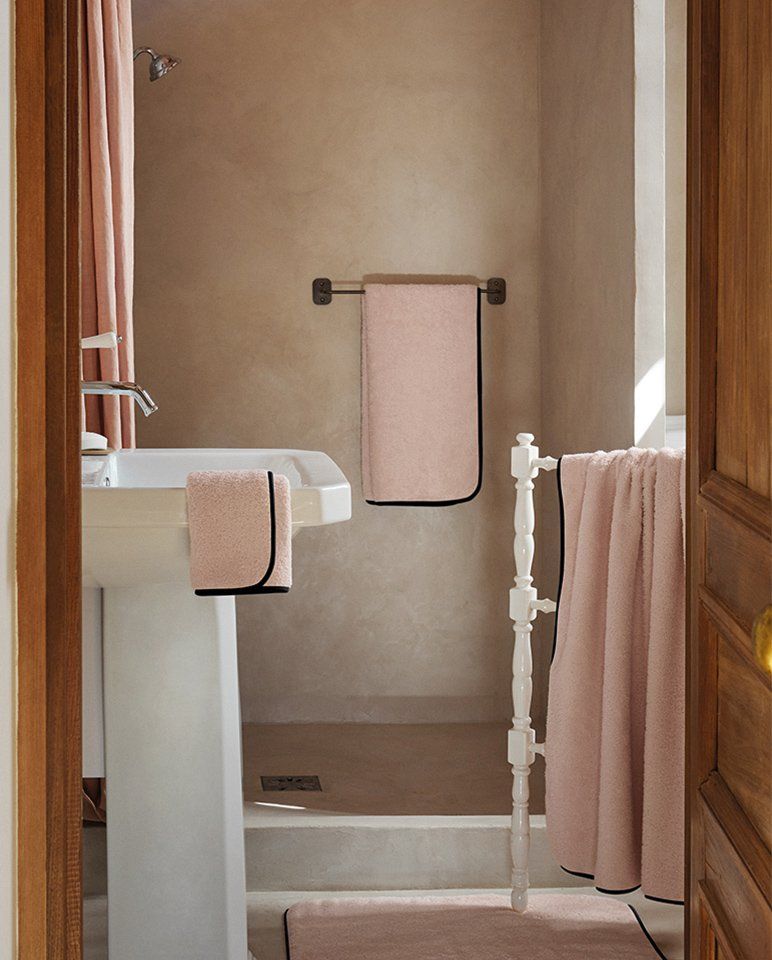 Serviette de bain | Rose Poudré Liseré Noir
