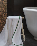 Bath Towel | White with English Green Trim