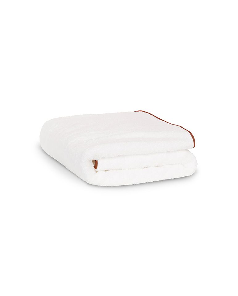 Serviette de bain | Blanc Liseré Brun Auburn
