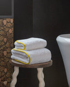 Serviette de bain | Blanc Liseré Jaune Mimosa