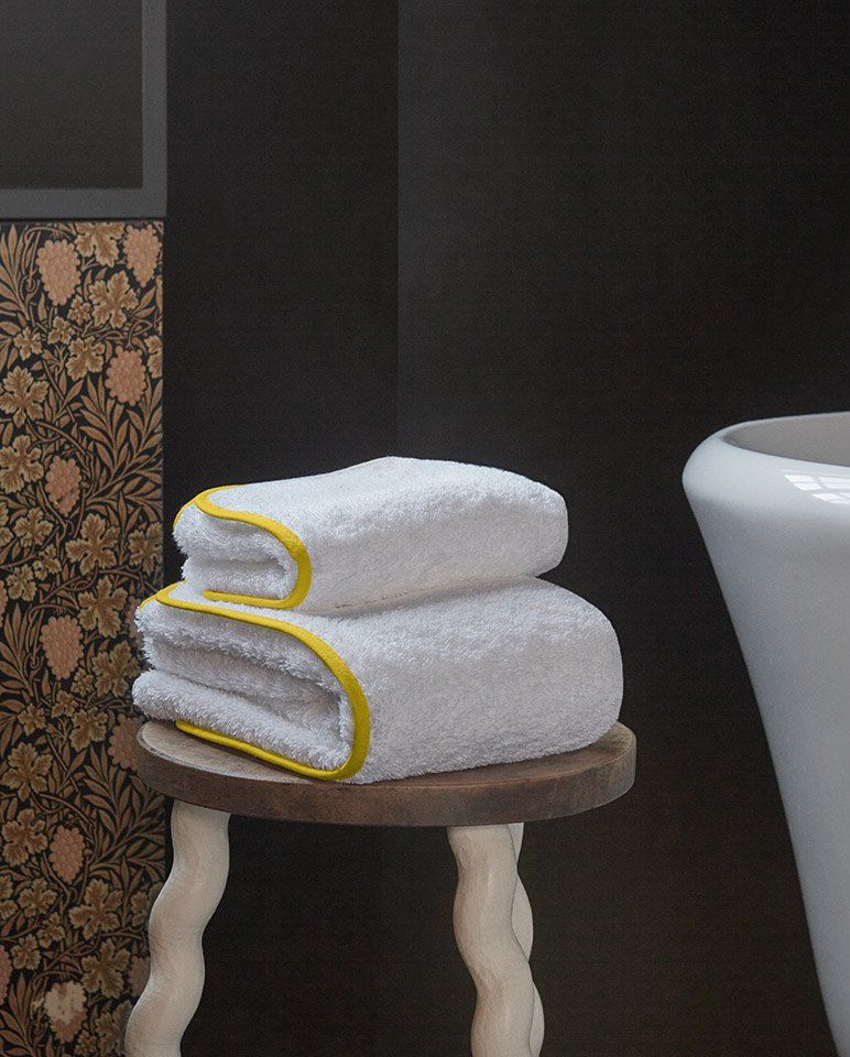 Serviette de bain | Blanc Liseré Jaune Mimosa