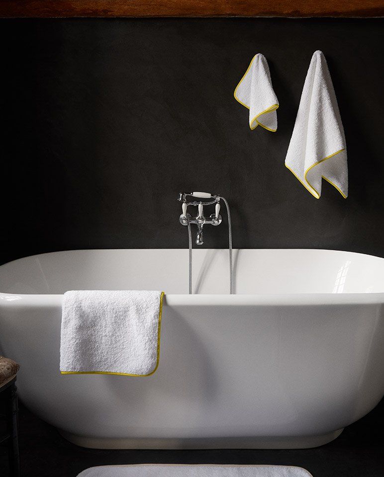 Serviette de bain | Blanc Liseré Jaune Mimosa