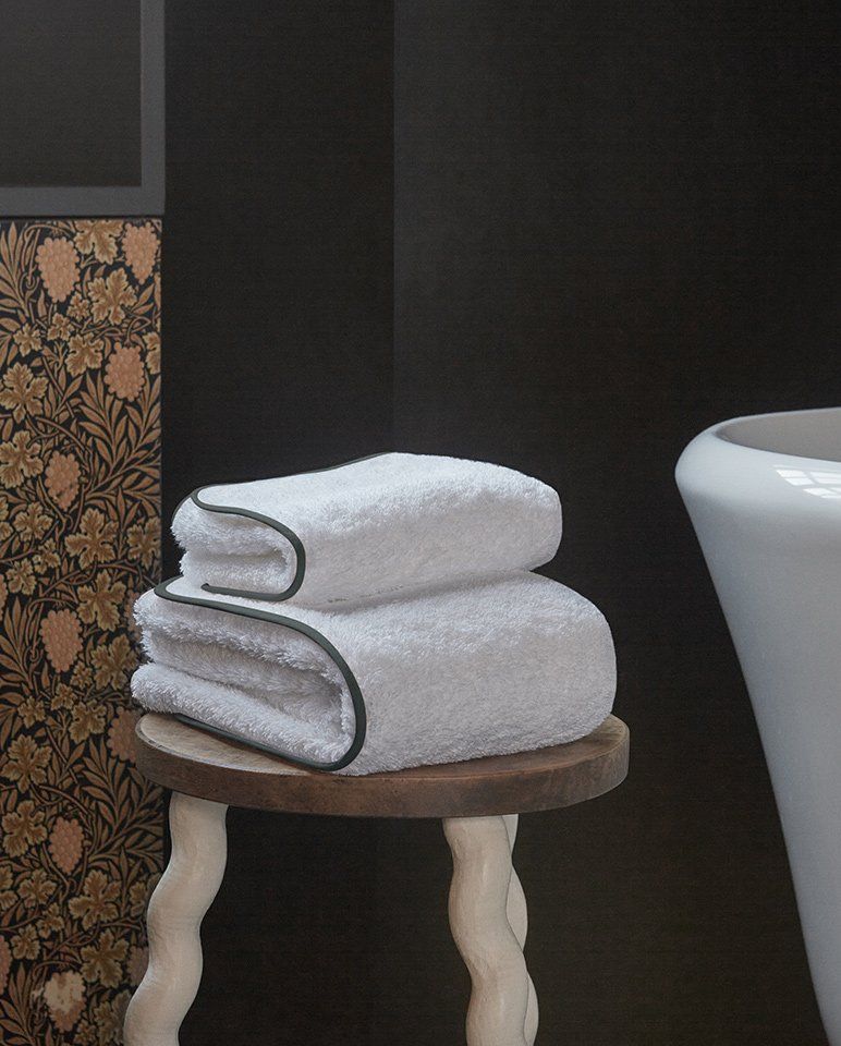 Serviette de bain | Blanc Liseré Gris Orage
