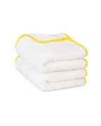 Paire de serviettes mains ou visage | Blanc Liseré Jaune Mimosa