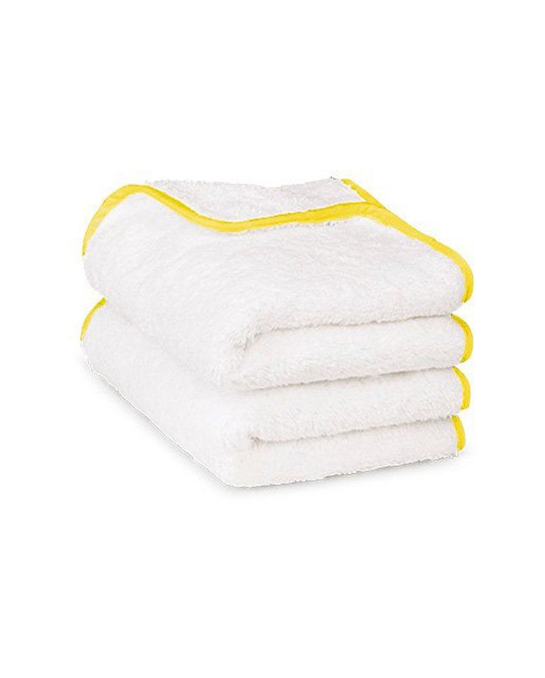 Paire de serviettes mains ou visage | Blanc Liseré Jaune Mimosa