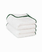 Paire de serviettes mains ou visage | Blanc Liseré Vert Anglais