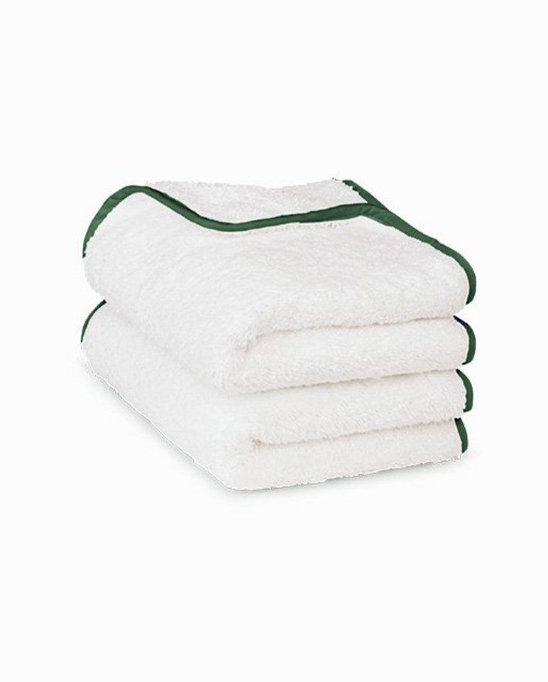 Paire de serviettes mains ou visage | Blanc Liseré Vert Anglais