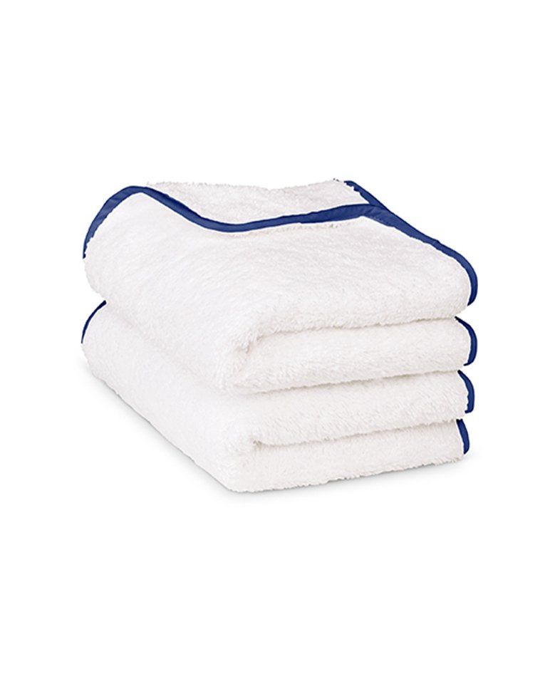 Paire de serviettes mains ou visage | Blanc Liseré Bleu Cobalt