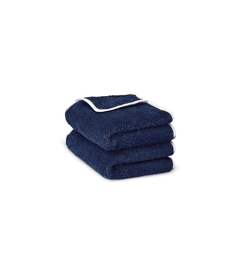 Paire de serviettes mains ou visage | Bleu Nuit Liseré Blanc