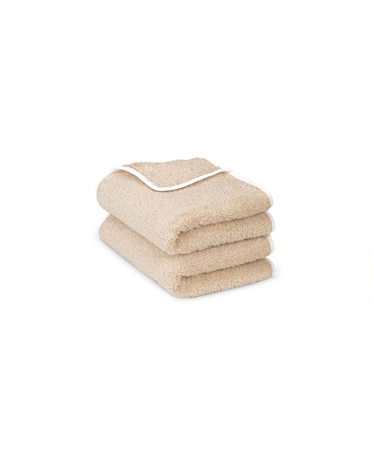 Paire de serviettes mains ou visage | Sable Liseré Blanc