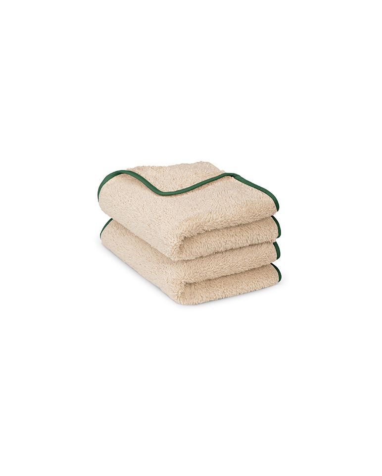 Paire de serviettes mains ou visage | Sable Liseré Vert Anglais