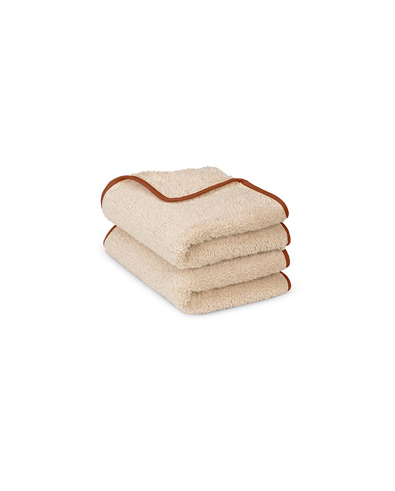 Paire de serviettes mains ou visage | Sable Liseré Brun Auburn