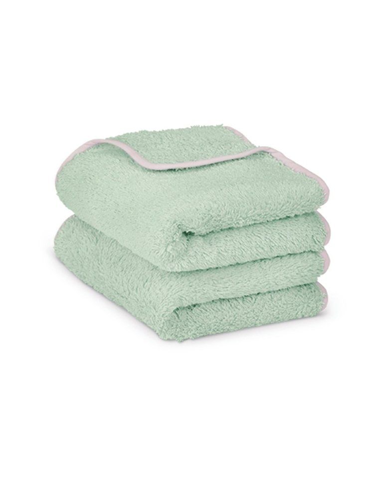 Pair of hand or face towels | Opal Green with Nymph Pink Border