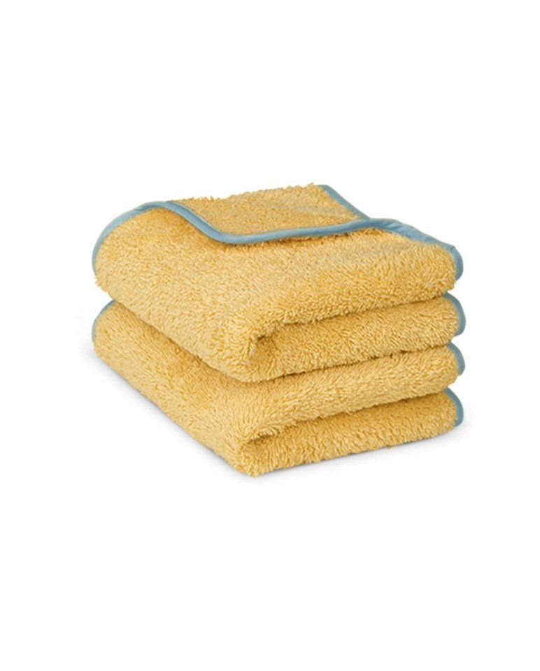 Paire de serviettes mains ou visage | Jaune Blé Liseré Bleu Nattier