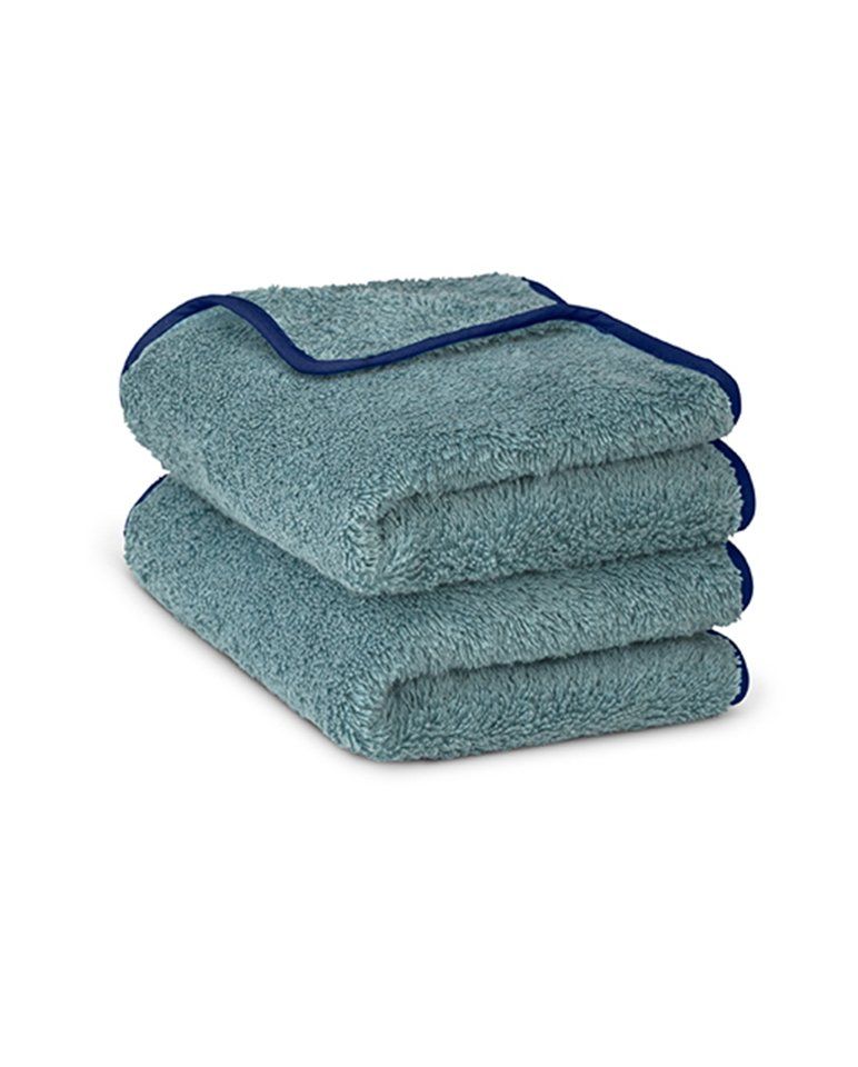 Paire de serviettes mains ou visage | Bleu Chardin Liseré Bleu Cobalt