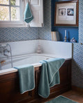 Paire de serviettes mains ou visage | Bleu Chardin Liseré Blanc