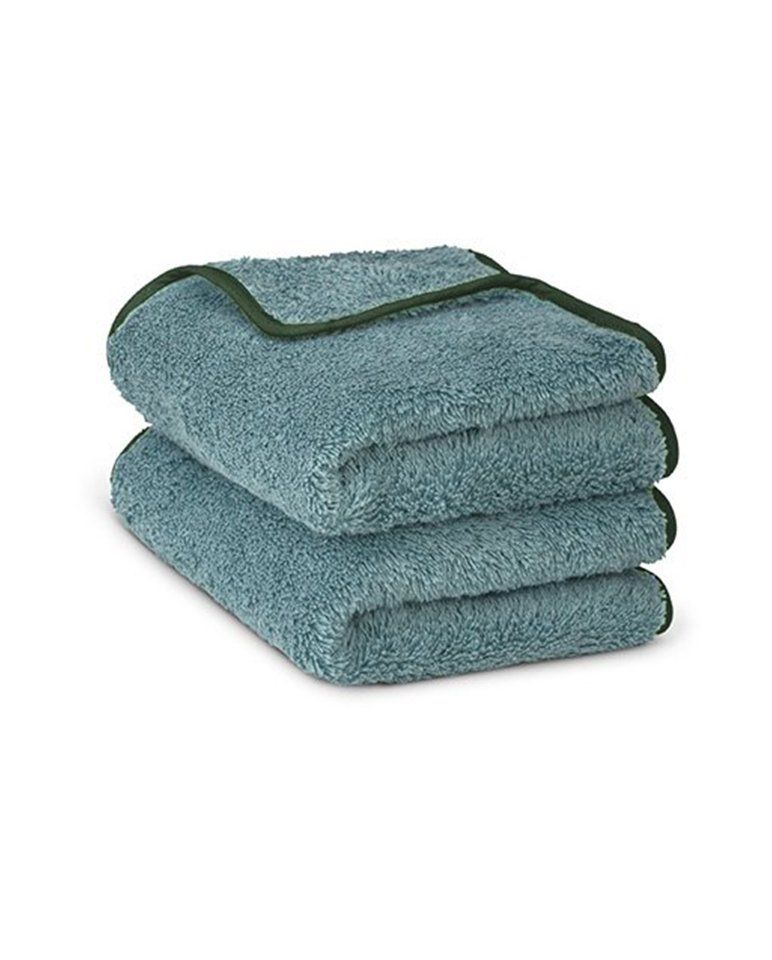 Paire de serviettes mains ou visage | Bleu Chardin Liseré Vert Anglais