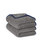 Paire de serviettes mains ou visage | Gris Liseré Bleu Cobalt