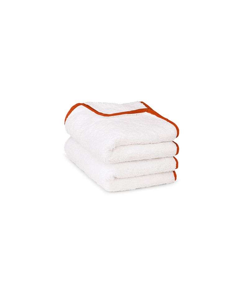 Paire de serviettes mains ou visage | Blanc Liseré Rouge Brique