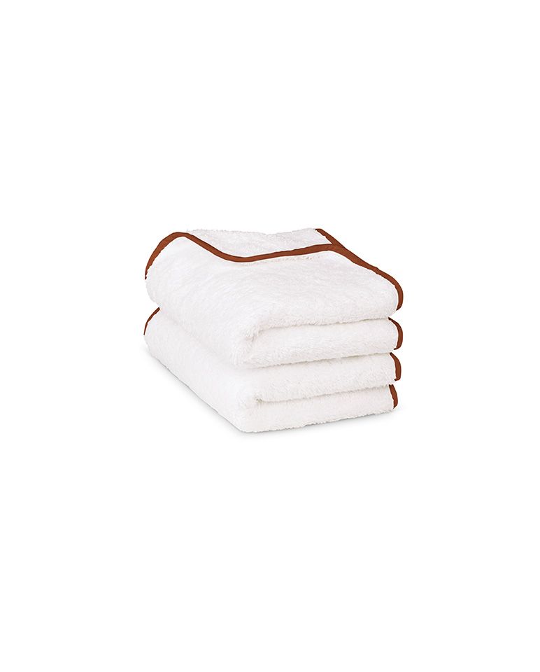 Paire de serviettes mains ou visage | Blanc Liseré Brun Auburn