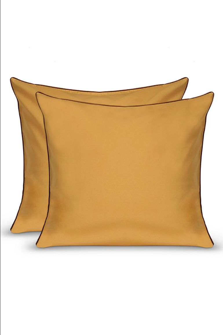 Paire de taies d'oreiller Percale de coton | Ocre Liseré Brun Chocolat