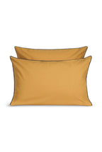 Paire de taies d'oreiller Percale de coton | Ocre Liseré Bleu Marine