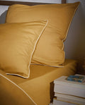 Paire de taies d'oreiller Percale de coton | Ocre Liseré Blanc