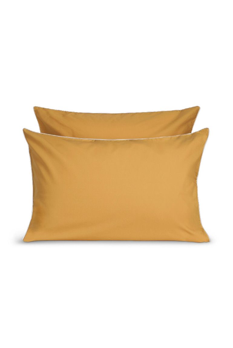 Paire de taies d'oreiller Percale de coton | Ocre Liseré Blanc
