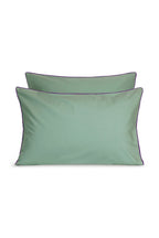 Paire de taies d'oreiller Percale de coton | Vert Lichen Liseré Violet Aubergine