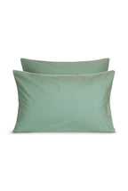 Paire de taies d'oreiller Percale de coton | Vert Lichen Liseré Rose Nymphe