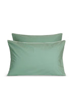 Paire de taies d'oreiller Percale de coton | Vert Lichen Liseré Blanc