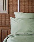 Paire de taies d'oreiller Percale de coton | Vert Amande Liseré Noir