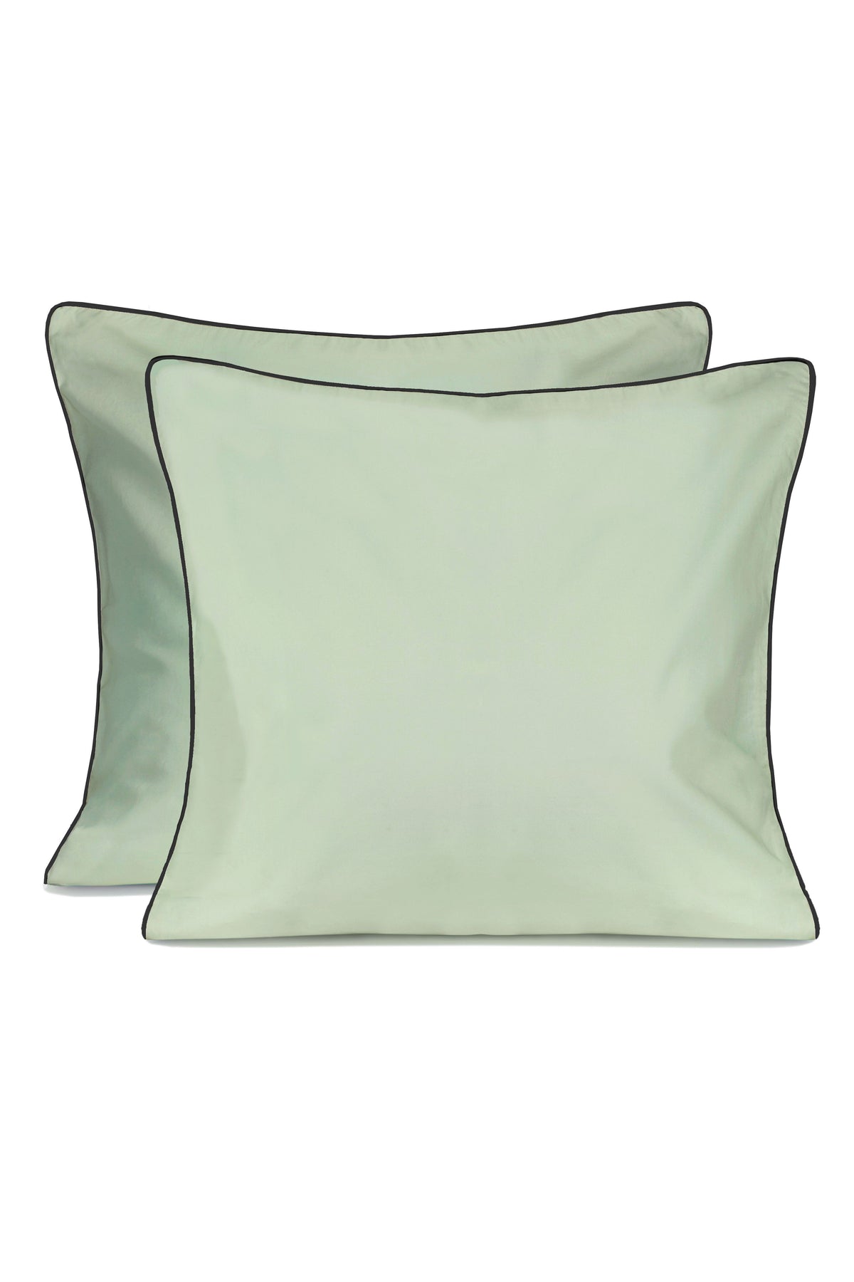 Paire de taies d'oreiller Percale de coton | Vert Amande Liseré Noir