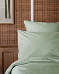 Paire de taies d'oreiller Percale de coton | Vert Amande Liseré Blanc