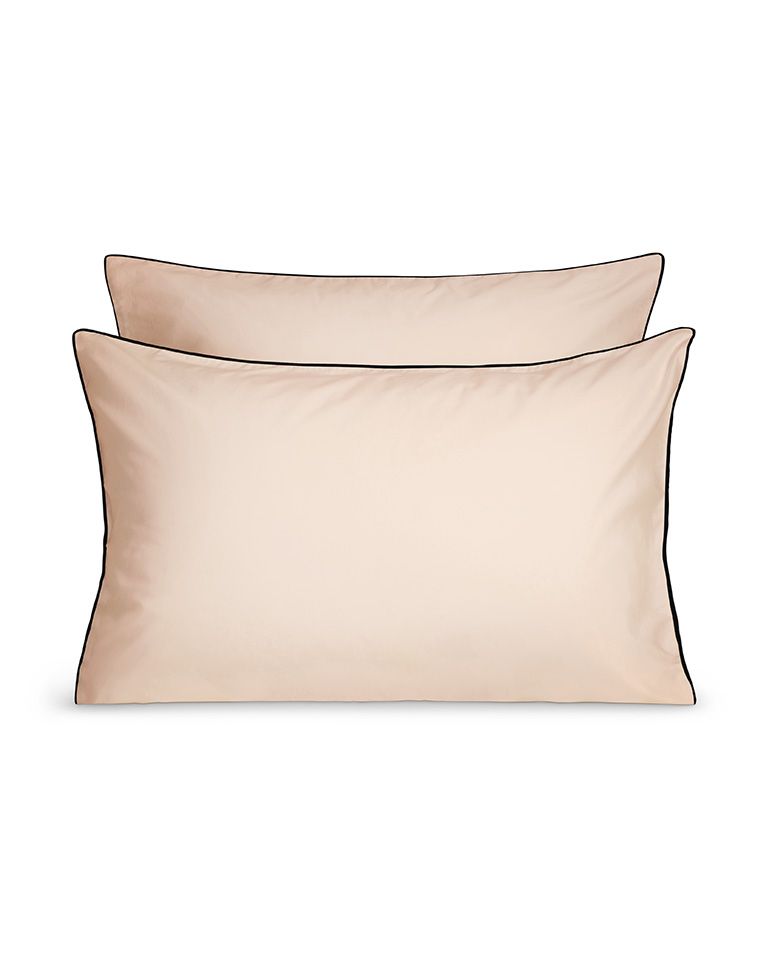 Paire de taies d'oreiller Percale de coton | Nude Liseré Noir