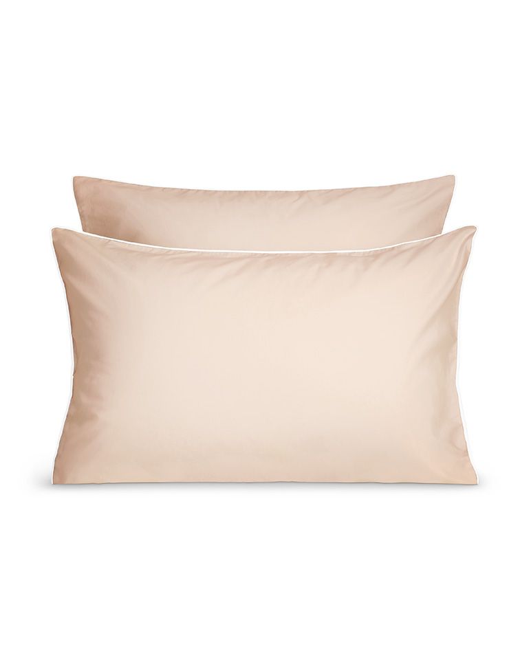 Paire de taies d'oreiller Percale de coton | Nude Liseré Blanc