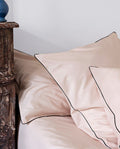 Paire de taies d'oreiller Percale de coton | Rose Nymphe Liseré Noir