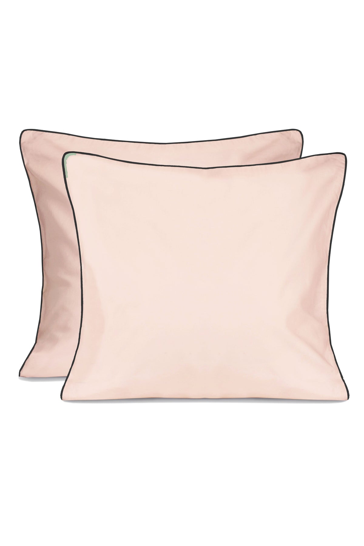 Paire de taies d'oreiller Percale de coton | Rose Nymphe Liseré Noir