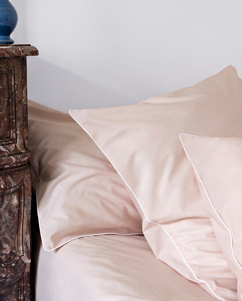 Paire de taies d'oreiller Percale de coton | Rose Nymphe Liseré Blanc