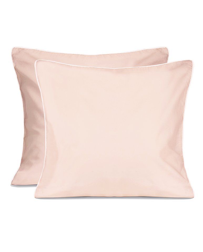 Paire de taies d'oreiller Percale de coton | Rose Nymphe Liseré Blanc