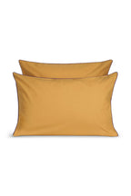 Paire de taies d'oreiller Percale de coton | Ocre Liseré Violet Aubergine